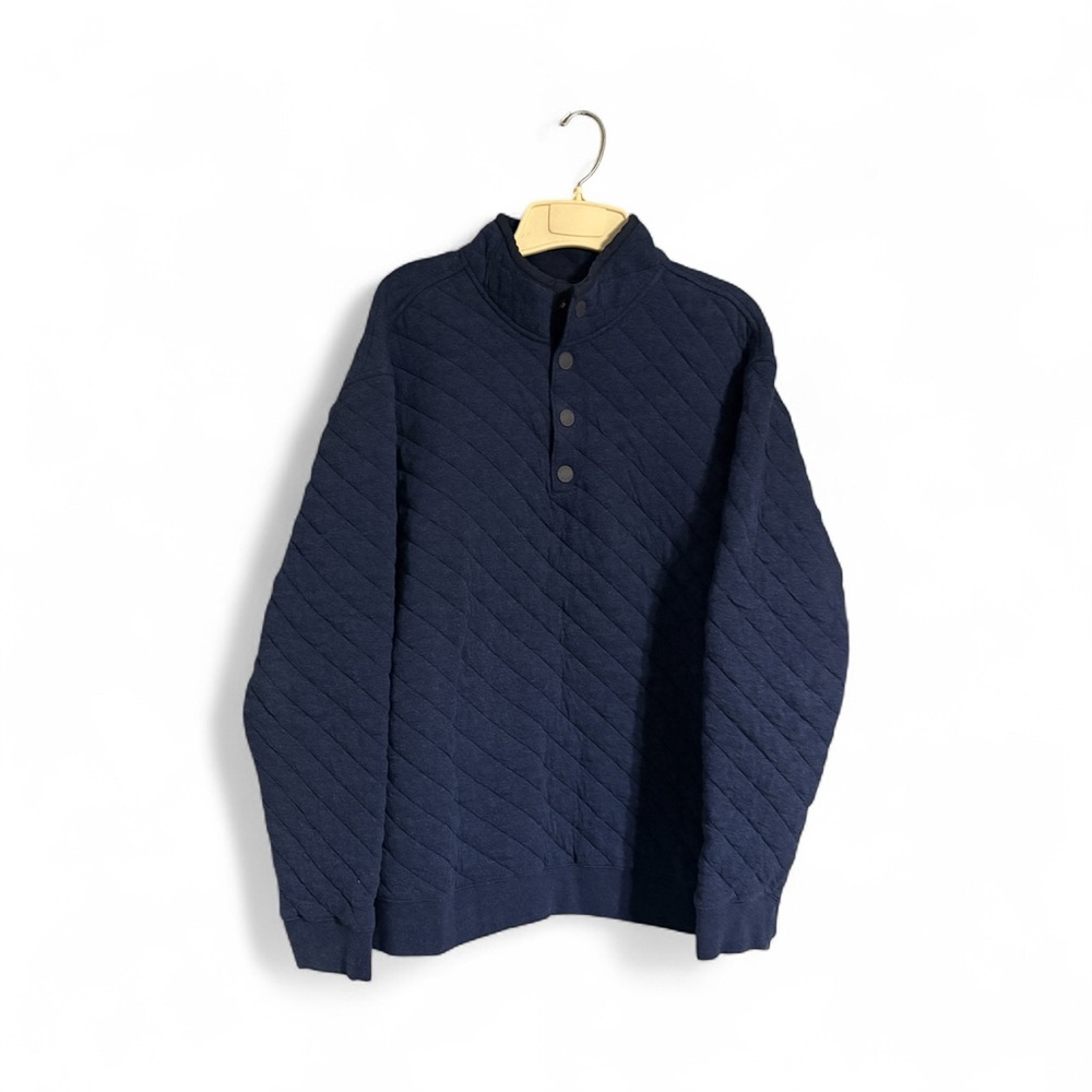 ROWM  Quilted Pullover Sweatshirt Navy Snap Neck Cotton Blend Men’s XL